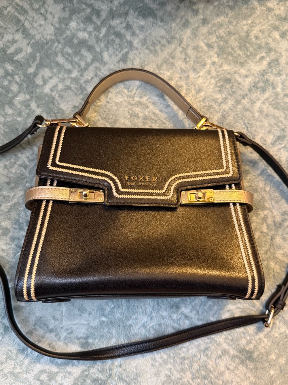 FOXER Black Leather Structured Handbag